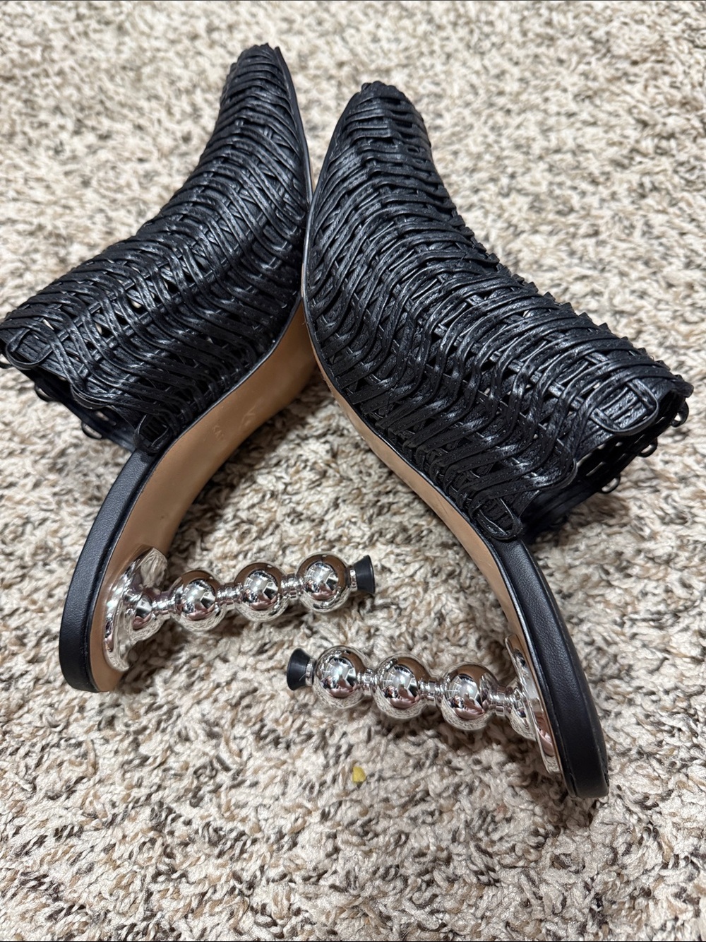 Katy Perry Collections Black Woven Mule with Sculpted Silver Beaded Heel - Picture 6 of 9